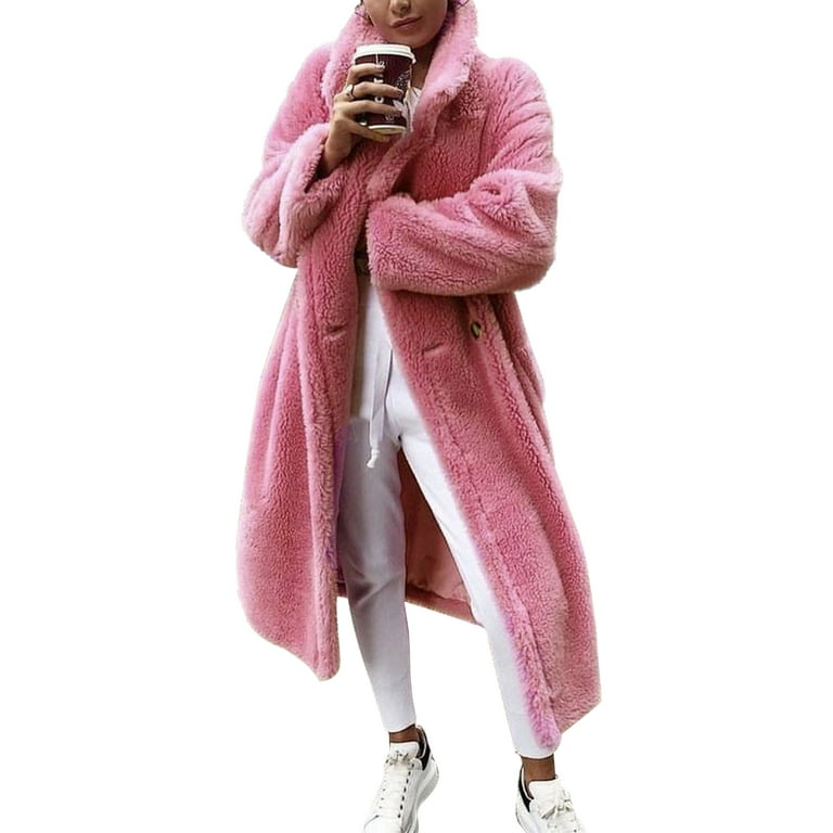 Women Faux Fur Loose Coats Winter Hooded Cardigan Jacket Warm Thick Outerwear Coat Long Overcoat 